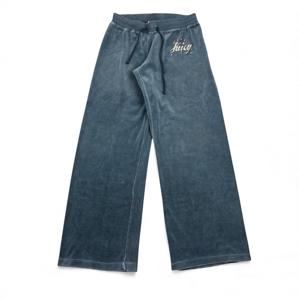 Vintage Y2K Juicy Couture Track Pants‎ Size Medium Blue Low Rise Wide Leg Velour